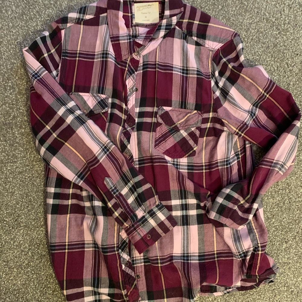 Arizona Button Down Purple Plaid Shirt